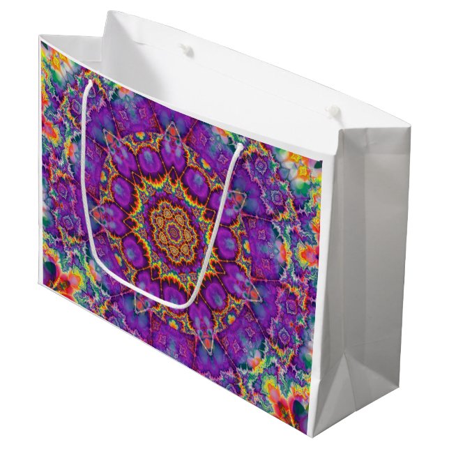 Electric Flower Purple Rainbow Kaleidoscope Art Large Gift Bag (Front Angled)