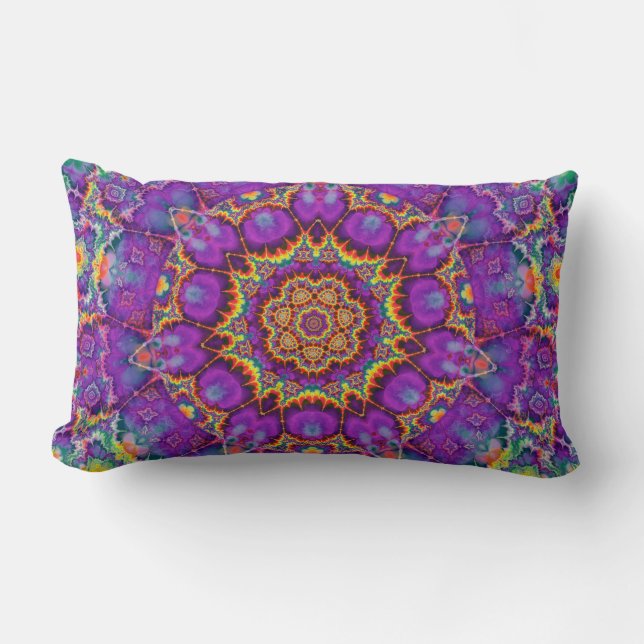 Electric Flower Purple Rainbow Kaleidoscope Art Lumbar Cushion (Front)