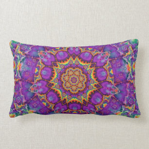 Electric Flower Purple Rainbow Kaleidoscope Art Lumbar Cushion