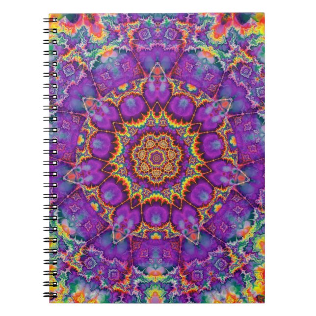 Electric Flower Purple Rainbow Kaleidoscope Art Notebook (Front)