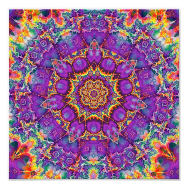 Electric Flower Purple Rainbow Kaleidoscope Art Photo Print (Front)