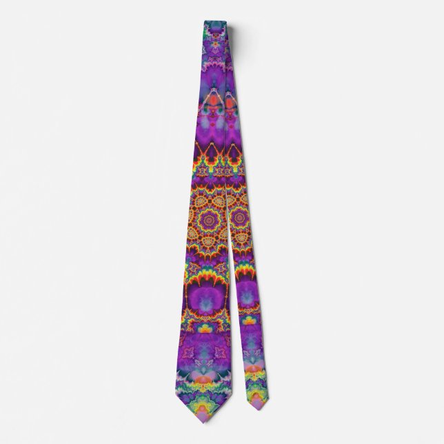 Electric Flower Purple Rainbow Kaleidoscope Art Tie (Front)