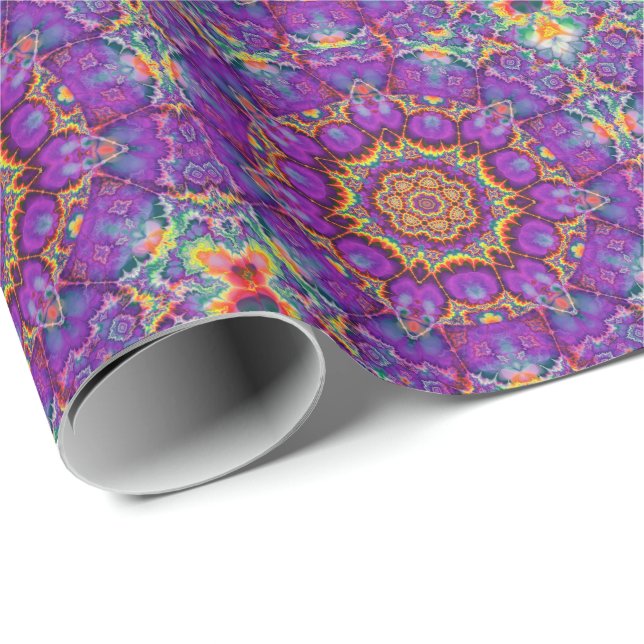 Electric Flower Purple Rainbow Kaleidoscope Art Wrapping Paper (Roll Corner)