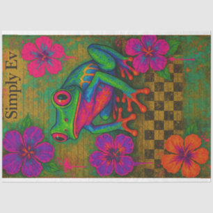 Electric Frog and Hibiscus – Decoupage Paper   