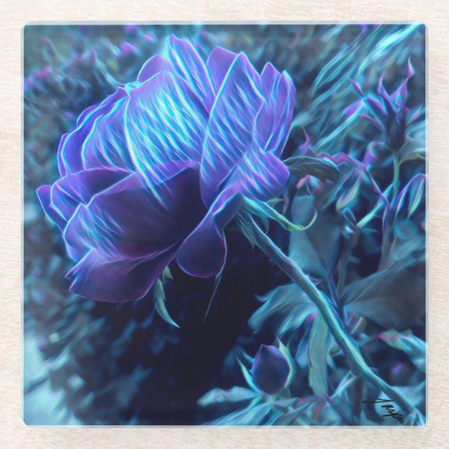 Electric Garden Rose Glass Coaster (Front)