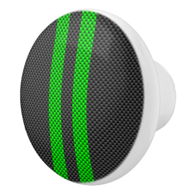 Electric Green Carbon Fibre Style Racing Stripes Ceramic Knob (Right)