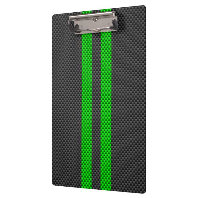 Electric Green Carbon Fibre Style Racing Stripes Clipboard (Left)