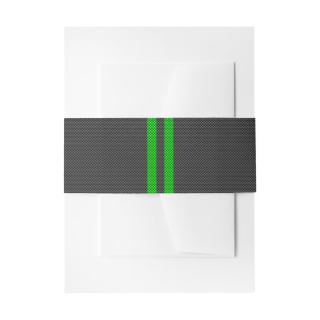Electric Green Carbon Fibre Style Racing Stripes Invitation Belly Band (Front Example)