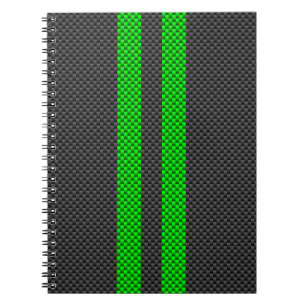 Electric Green Carbon Fibre Style Racing Stripes Notebook