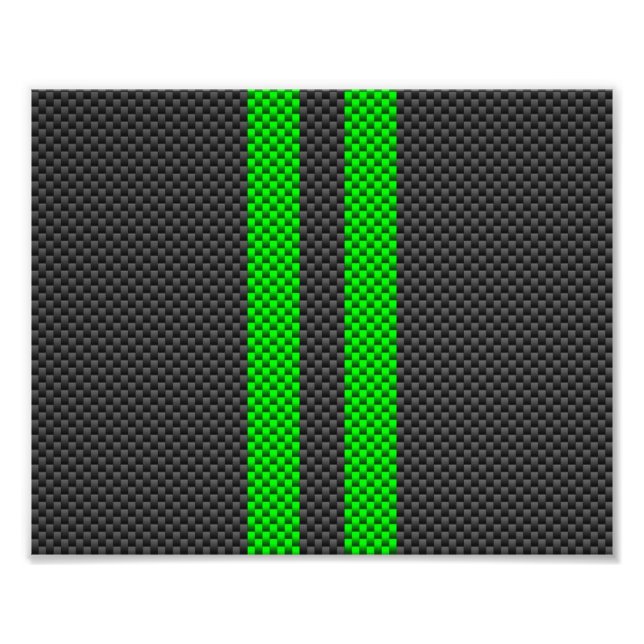 Electric Green Carbon Fibre Style Racing Stripes Photo Print (Front)