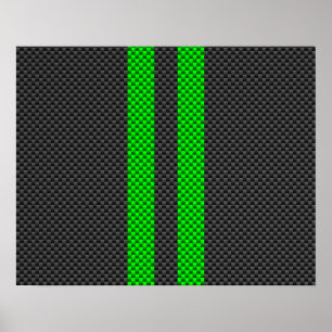 Electric Green Carbon Fibre Style Racing Stripes Poster