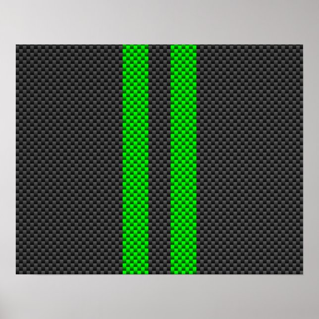 Electric Green Carbon Fibre Style Racing Stripes Poster (Front)
