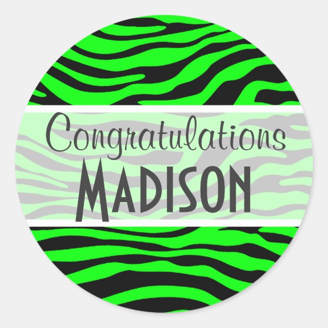 Electric Green Zebra Stripes Animal Print Classic Round Sticker (Front)