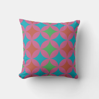 Electric Groovy 70's blue pink green pattern Cushion