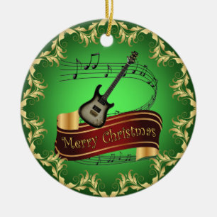 Electric Guitar 02-Musical Scroll-Merry Christmas~ Ceramic Tree Decoration