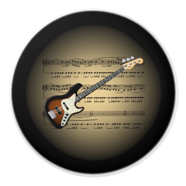 Electric Guitar 3-D Gold Globe ~ Sheet Music ~ * ~ Ceramic Knob (Front)