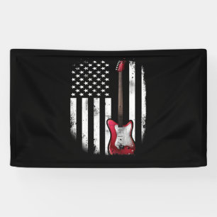 Electric Guitar American US Flag Music Player Banner