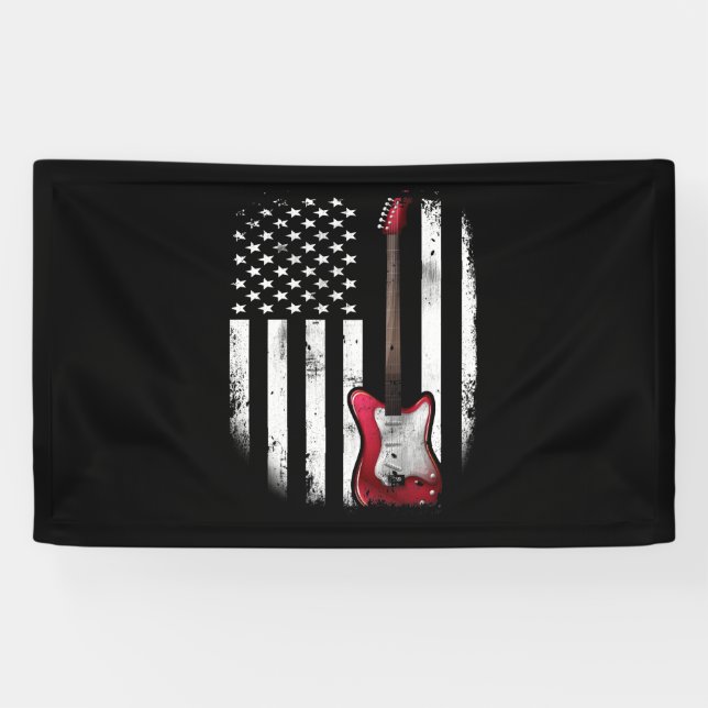 Electric Guitar American US Flag Music Player Banner (Horizontal)