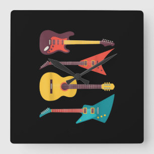 Electric Guitar And Acoustic Guitar Musician Gift Square Wall Clock