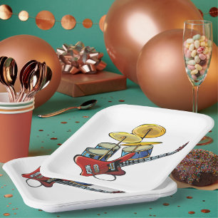 Electric Guitar And Drums Paper Plate