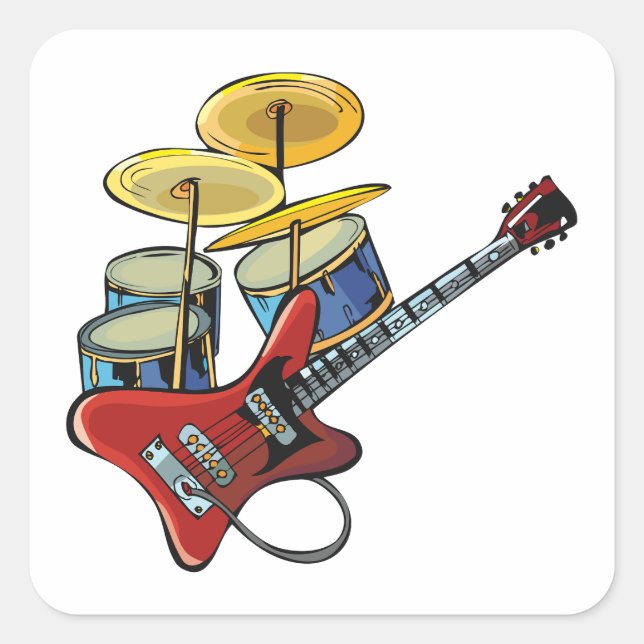 Electric Guitar And Drums Square Sticker (Front)