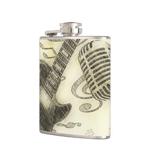 Electric Guitar and Microphone Vintage Flask