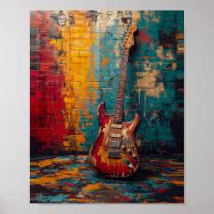 Electric Guitar Art Vintage Painting Poster