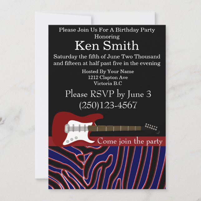 Electric Guitar Birthday Invitation #16 (Front)