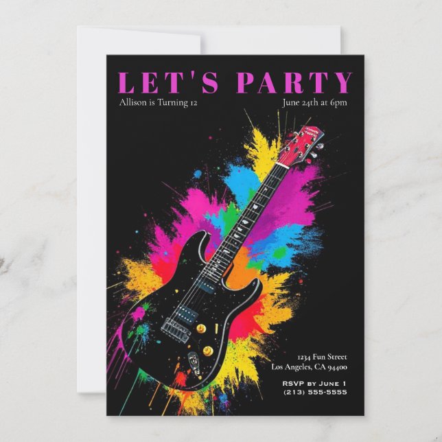 Electric Guitar Birthday Party Invitation (Front)