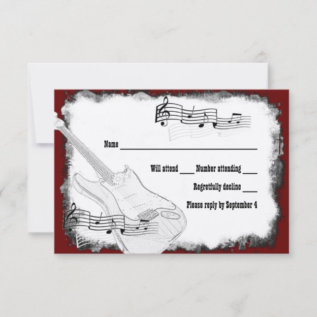 Electric Guitar Black Red White Music RSVP Card (Front)