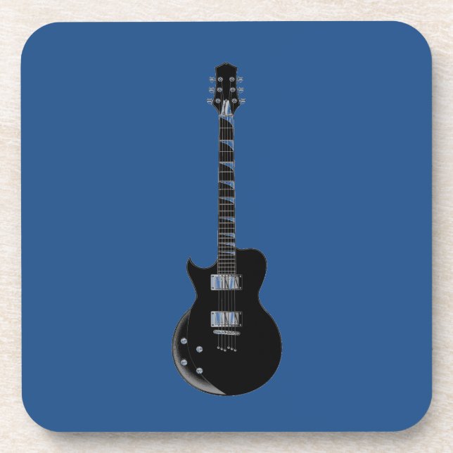 Electric Guitar Blue Black Pop Art Coaster (Front)
