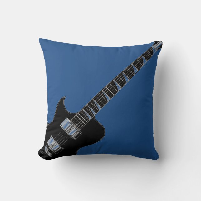 Electric Guitar Blue Black Pop Art Cushion (Front)