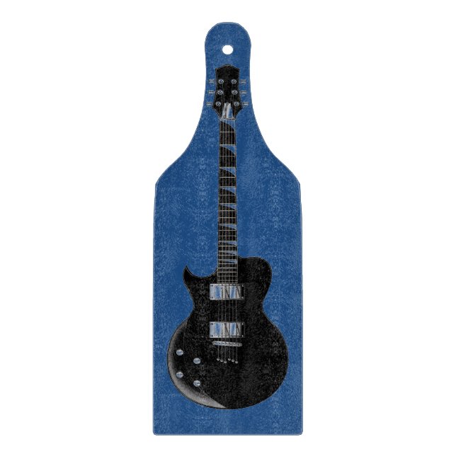 Electric Guitar Blue Black Pop Art Cutting Board (Front)