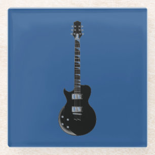 Electric Guitar Blue Black Pop Art Glass Coaster