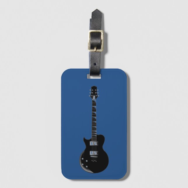 Electric Guitar Blue Black Pop Art Luggage Tag (Front Vertical)