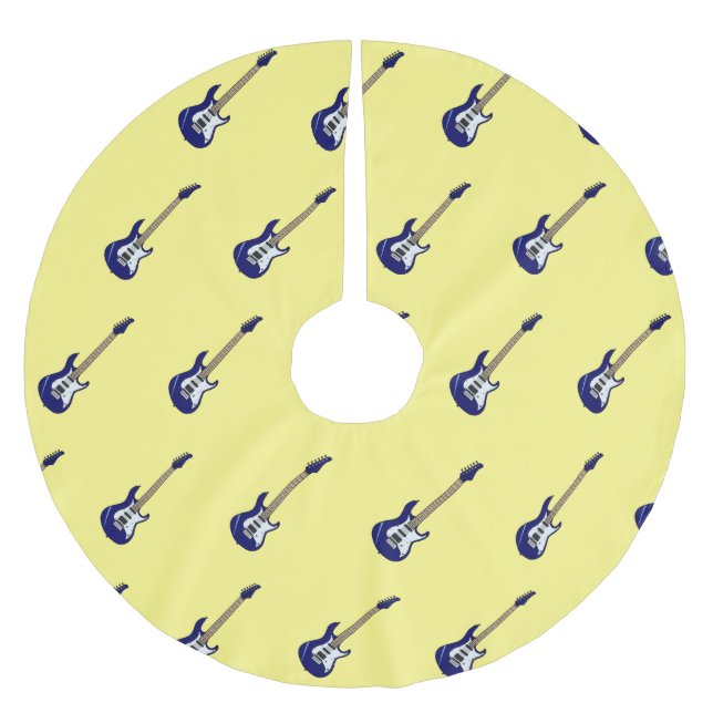 Electric guitar cartoon illustration brushed polyester tree skirt (Front)