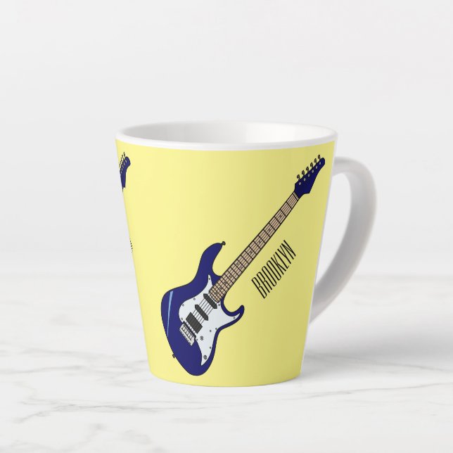 Electric guitar cartoon illustration latte mug (Right Angle)