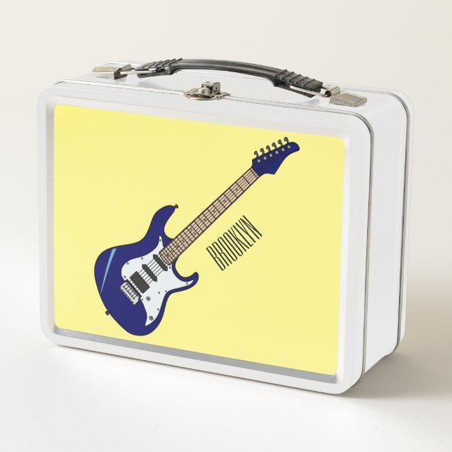 Electric guitar cartoon illustration metal lunch box (Front)