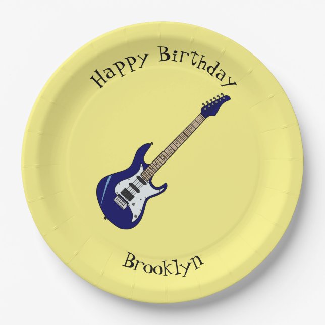 Electric guitar cartoon illustration paper plate (Front)