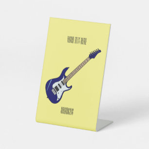 Electric guitar cartoon illustration pedestal sign