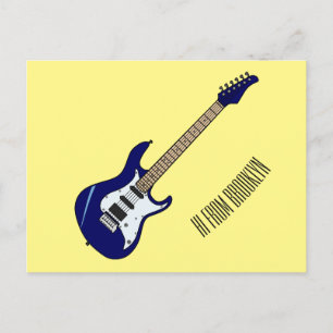 Electric guitar cartoon illustration postcard