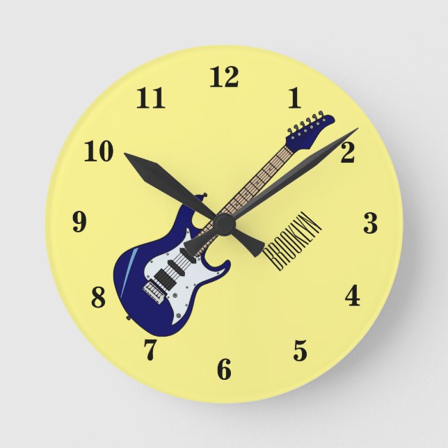 Electric guitar cartoon illustration round clock (Front)