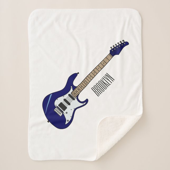 Electric guitar cartoon illustration sherpa blanket (Front)