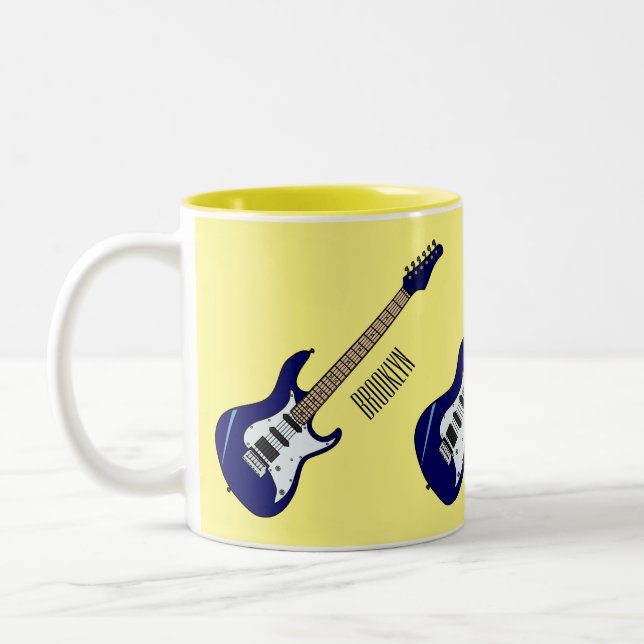 Electric guitar cartoon illustration Two-Tone coffee mug (Left)