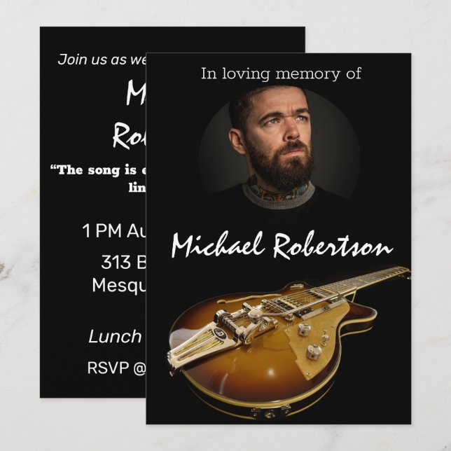 Electric Guitar Celebration of Life  Invitation (Front/Back)