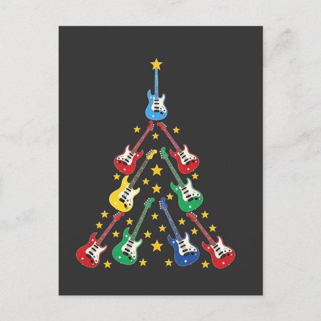 Electric Guitar Christmas Tree Music Lovers   Announcement Postcard (Front)