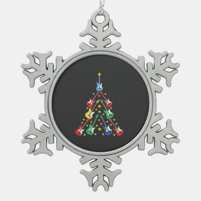 Electric Guitar Christmas Tree Music Lovers   Snowflake Pewter Christmas Ornament (Front)