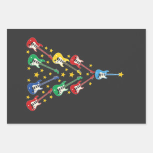 Electric Guitar Christmas Tree Music Lovers Wrapping Paper Sheet