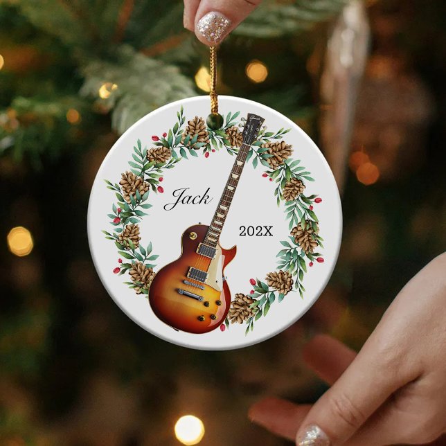 Electric Guitar Christmas Wreath Pine Cones Music Ceramic Tree Decoration (Creator Uploaded)