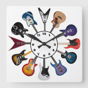 Electric Guitar Circle White Square Wall Clock